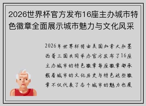2026世界杯官方发布16座主办城市特色徽章全面展示城市魅力与文化风采