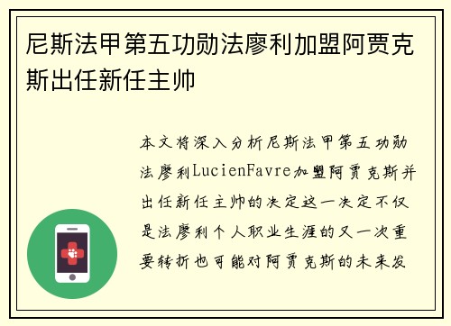 尼斯法甲第五功勋法廖利加盟阿贾克斯出任新任主帅